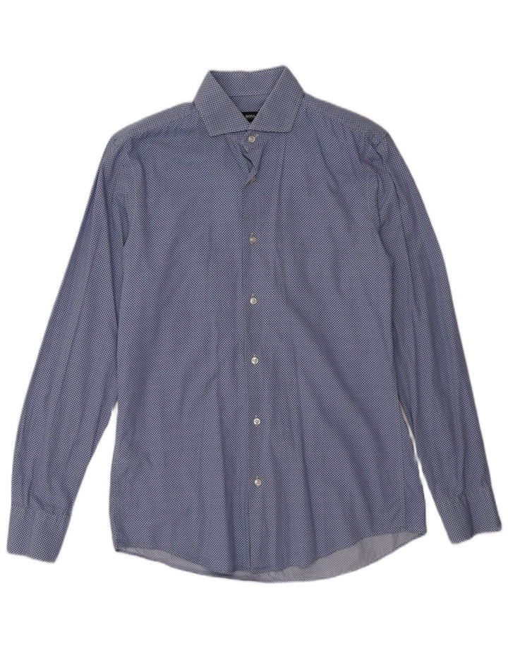 Hugo Boss Herren Slim Fit Hemd Größe 38 15 Mittelblau gefleckte Baumwolle