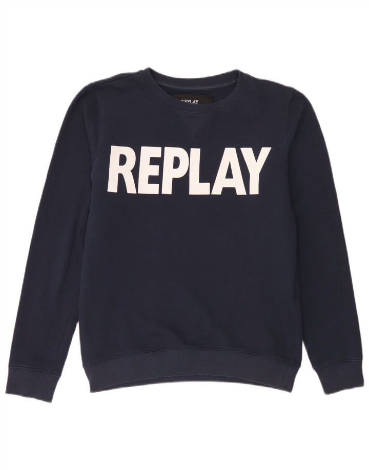 Replay Herren-Sweatshirt mit grafischem Print, mittelmarineblaue Baumwolle