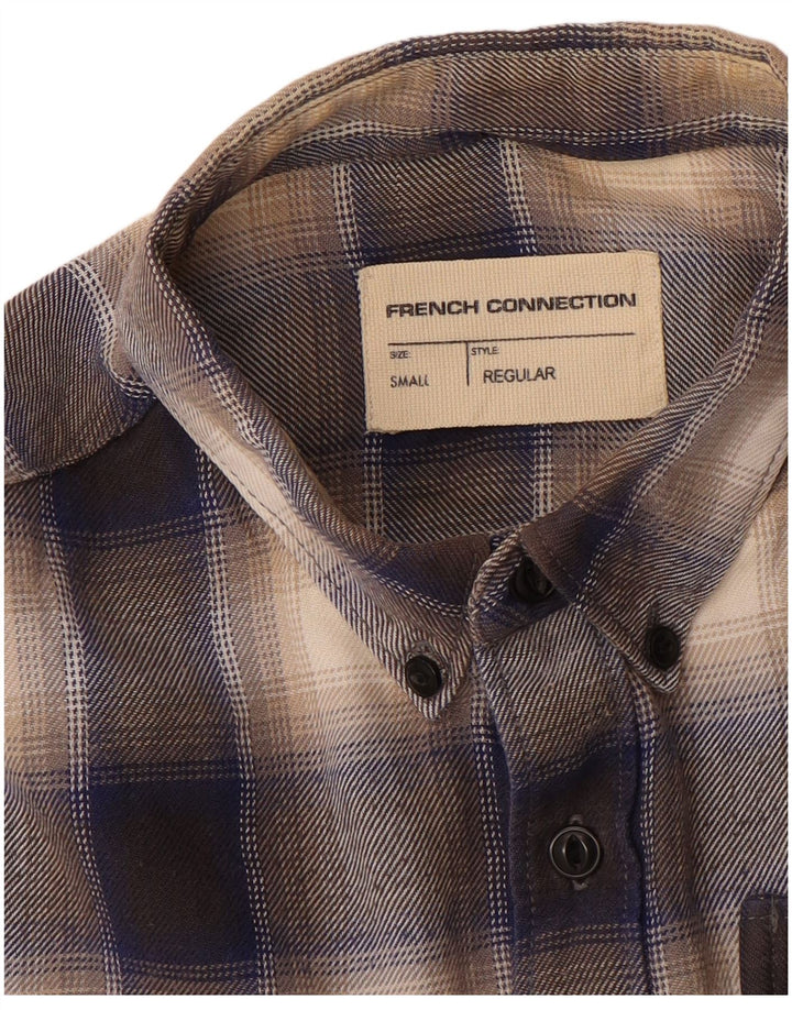 French Connection Herren-Flanellhemd mit normaler Passform, kleines braunes Karomuster