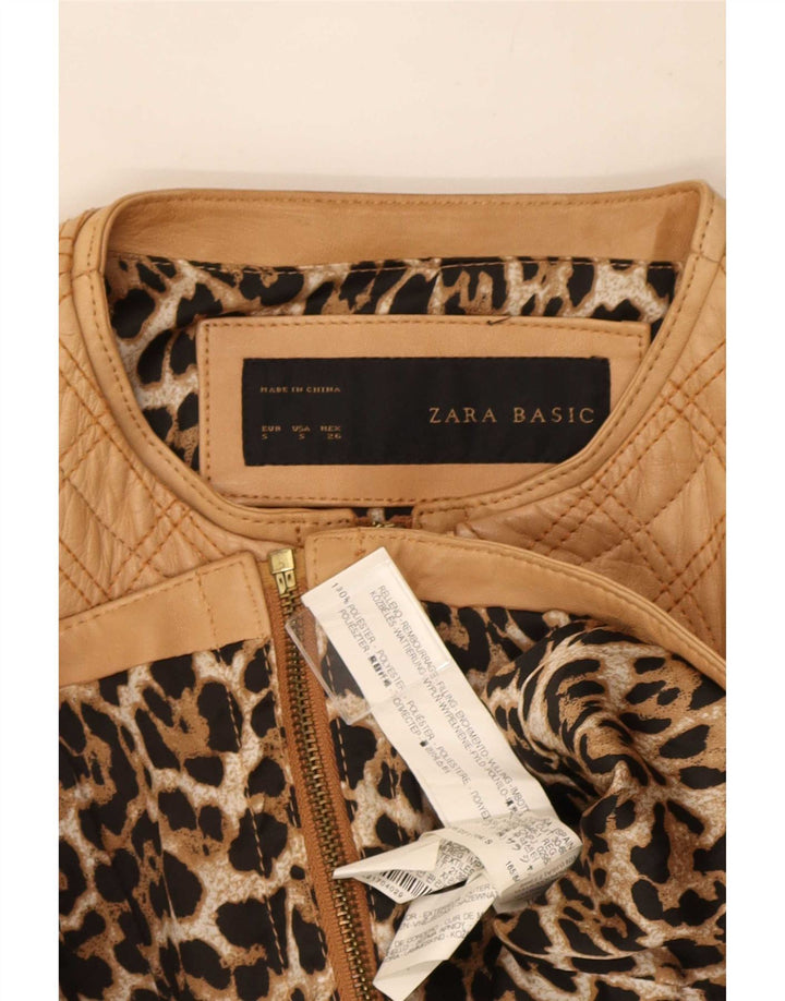 Zara Damen Crop Kunstleder Steppjacke UK 8 Small Beige Polyester