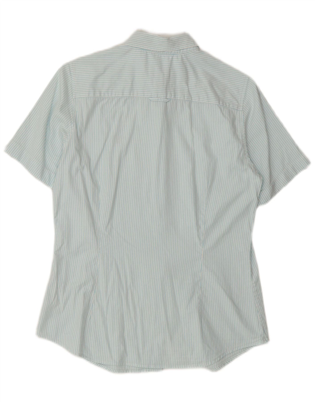 GANT Damen Kurzarmhemd UK 12 Mittelblaue Nadelstreifen-Baumwolle