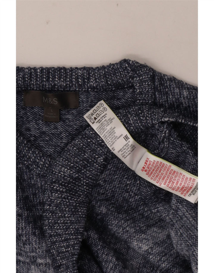 Marks & Spencer Herren-Pullover mit Rundhalsausschnitt, groß, blau gestreift, Polyester
