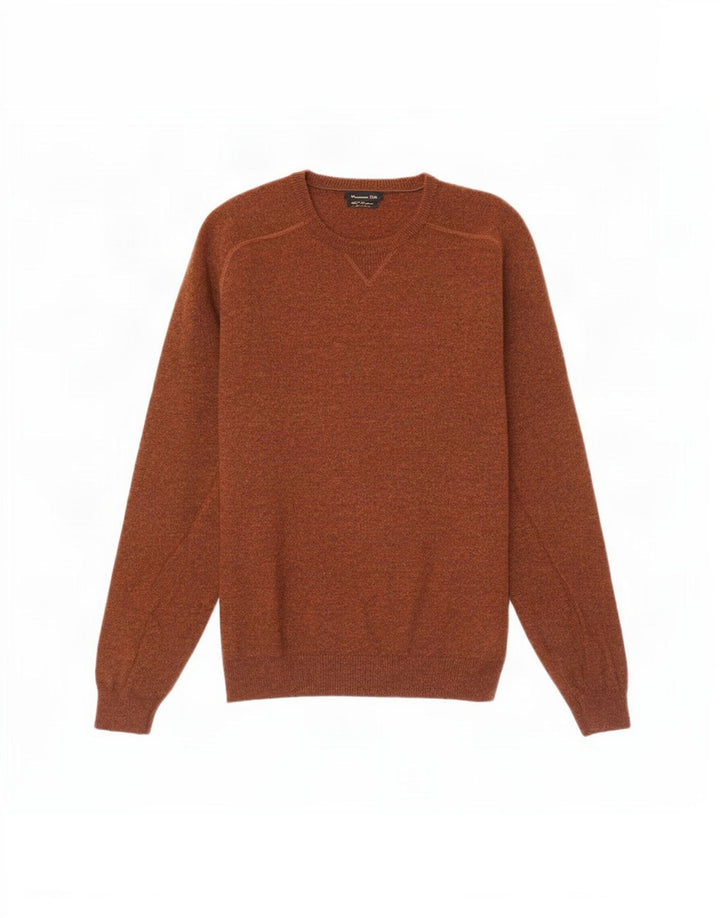 Massimo Dutti Herren-Pullover mit Rundhalsausschnitt, mittelbraune Wolle