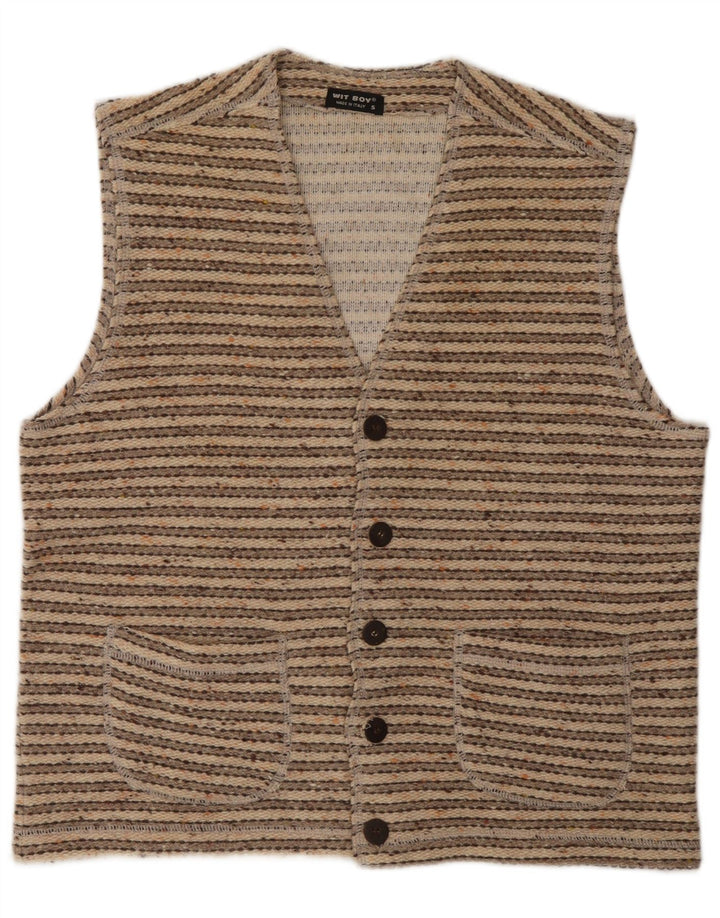 Wit Boy Herren-Strickjacke, ärmellos, klein, beige, gestreift, Wolle