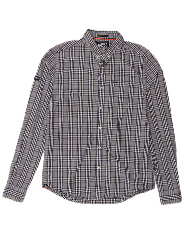 Superdry Herren-Hemd in normaler Passform, groß, blau kariert, Baumwolle