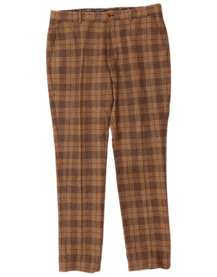 Guide London Damen Slim Chino-Hose W34 L32 Beige karierte Wolle