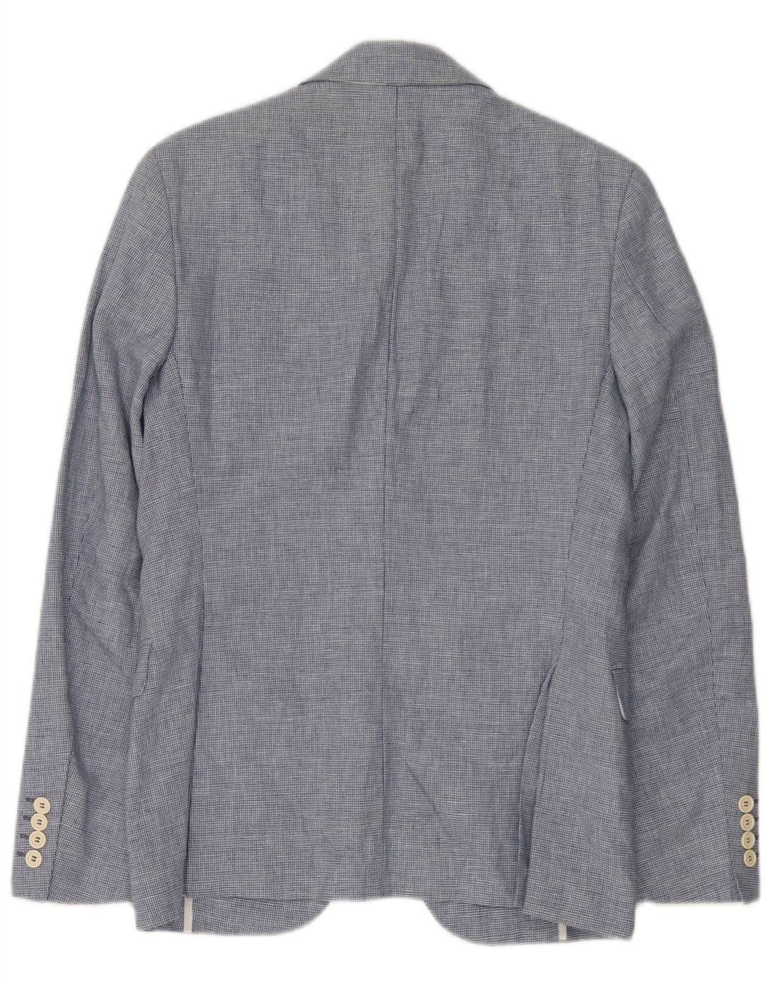 Zara Herren-Blazer mit 2 Knöpfen, EU 46, kleines blaues Hahnentritt-Leinen