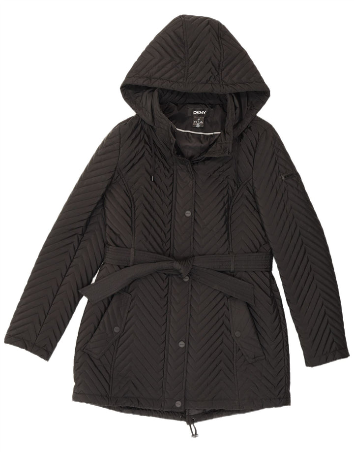Dkny Damen-Windbreaker-Mantel mit Kapuze, UK 12, Mittelschwarz, Chevron