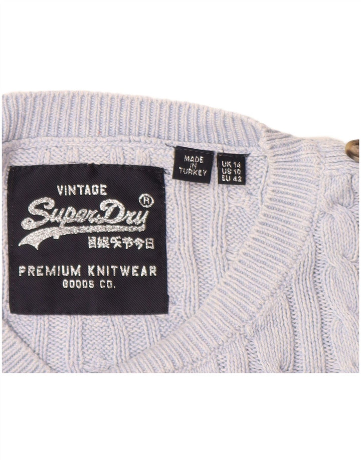 SUPERDRY Damen-Pullover mit U-Boot-Ausschnitt, UK 14, Größe L, Blau, Baumwolle