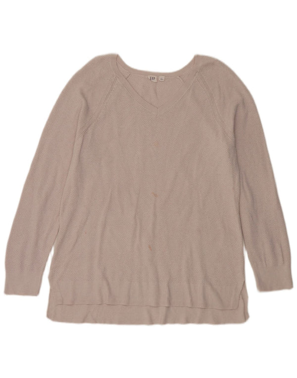 Gap Damen-Pullover mit V-Ausschnitt, Gr. 18, XL, Beige, Baumwolle