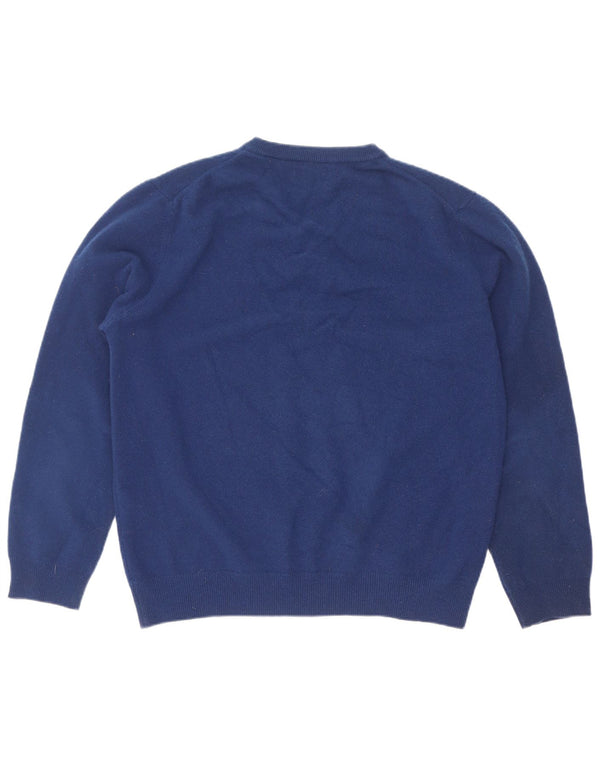 Gant Womens V-Neck Jumper Sweater UK 14 Large Blue Lambswool