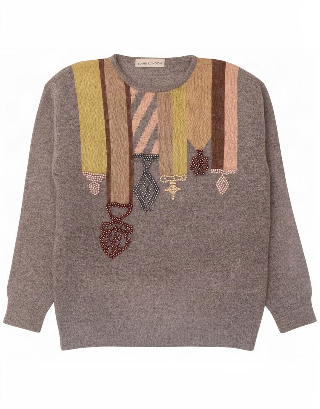 Louis London Damen-Pullover mit Rundhalsausschnitt, EU 38, Mittelgrau, Farbblock
