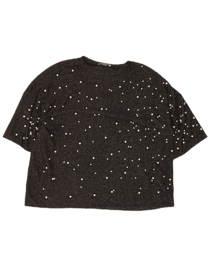 Zara Damen Übergroßes T-Shirt Top UK 10 Small Grau Polyester