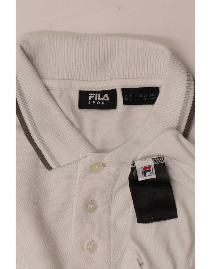 Fila Herren-Langarm-Poloshirt, groß, weiße Baumwolle