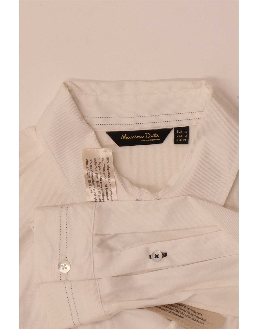 Massimo Dutti Damen Hemd EU 36 XS Weiße Baumwolle