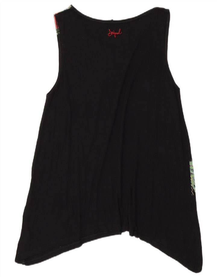 DESIGUAL Damen Ärmelloses asymmetrisches Tunika-Top UK 18 XL Schwarz geblümt