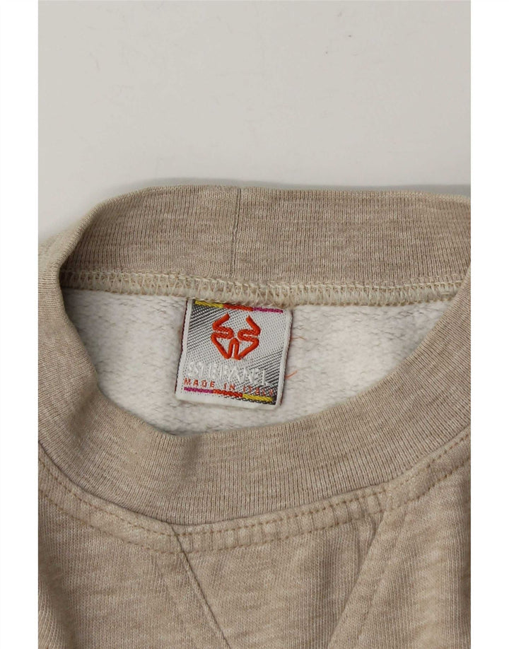 Stefanel Damen Crop Graphic Sweatshirt Pullover UK 14 Mittelgrau gestreift