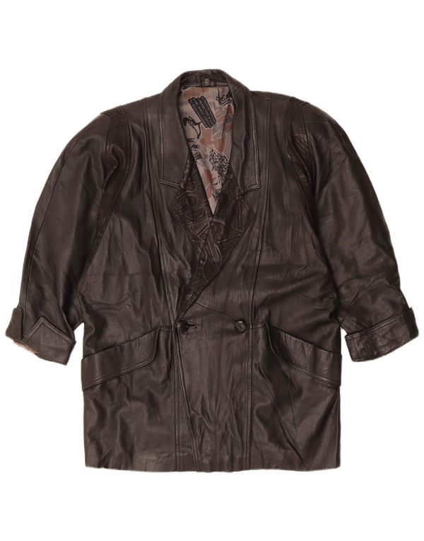 Vintage Damen Zweireihige übergroße Lederjacke EU 40 Medium Schwarz