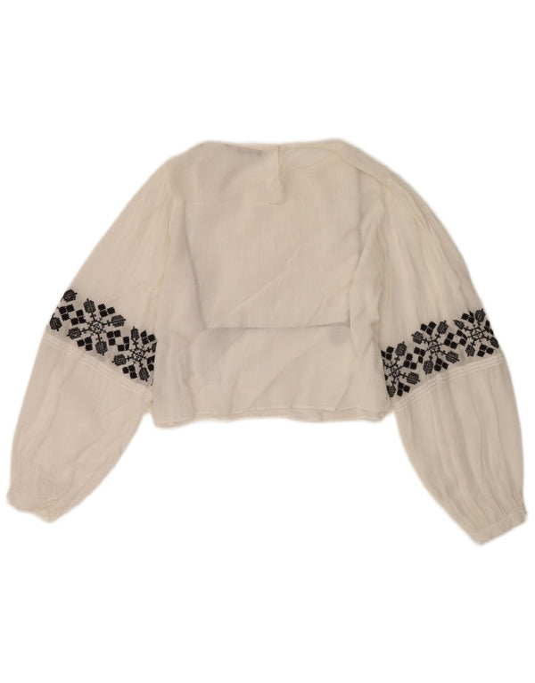Zara Damen Crop Bluse Top UK 10 Small Weiß geblümte Viskose