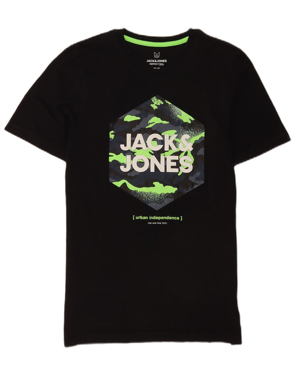 Jack & Jones Jungen-T-Shirt mit Grafik, 15–16 Jahre, schwarze Baumwolle