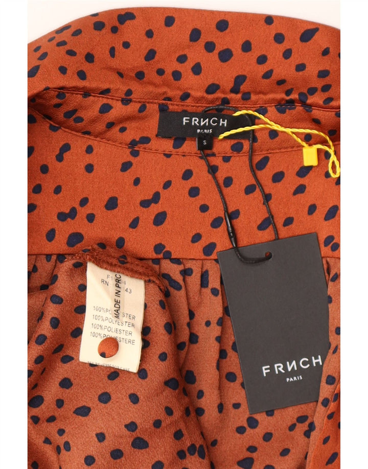 FRNCH Damen-Maxikleid mit langen Ärmeln, UK 10, Größe S, orange geflecktes Polyester