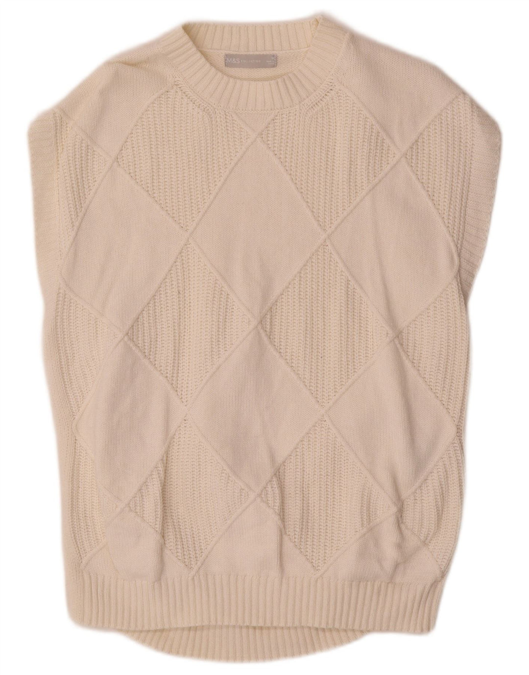 Marks & Spencer Herren-Weste-Tanktop, mittelgroß, gebrochenes Weiß, Argyle/Diamant-Baumwolle