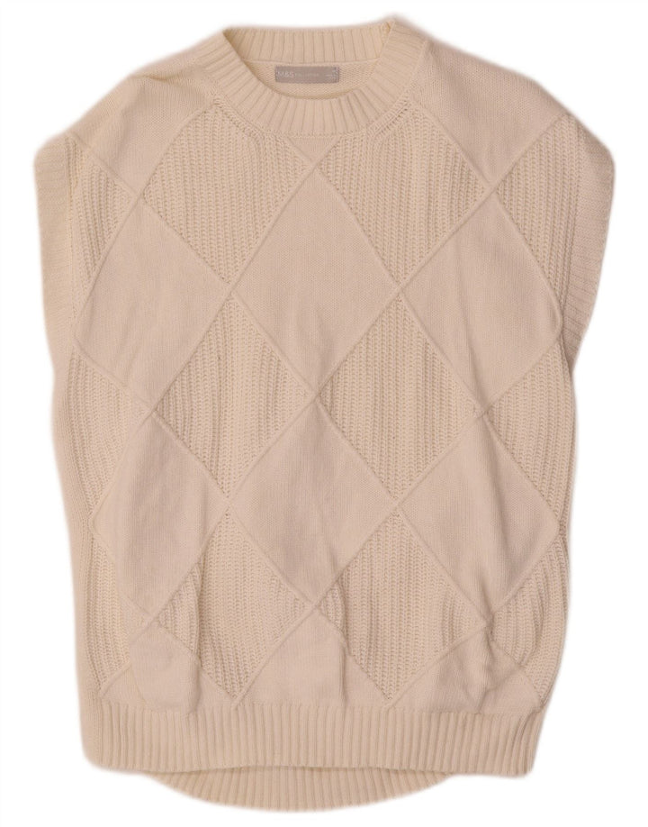 Marks & Spencer Herren-Weste-Tanktop, mittelgroß, gebrochenes Weiß, Argyle/Diamant-Baumwolle