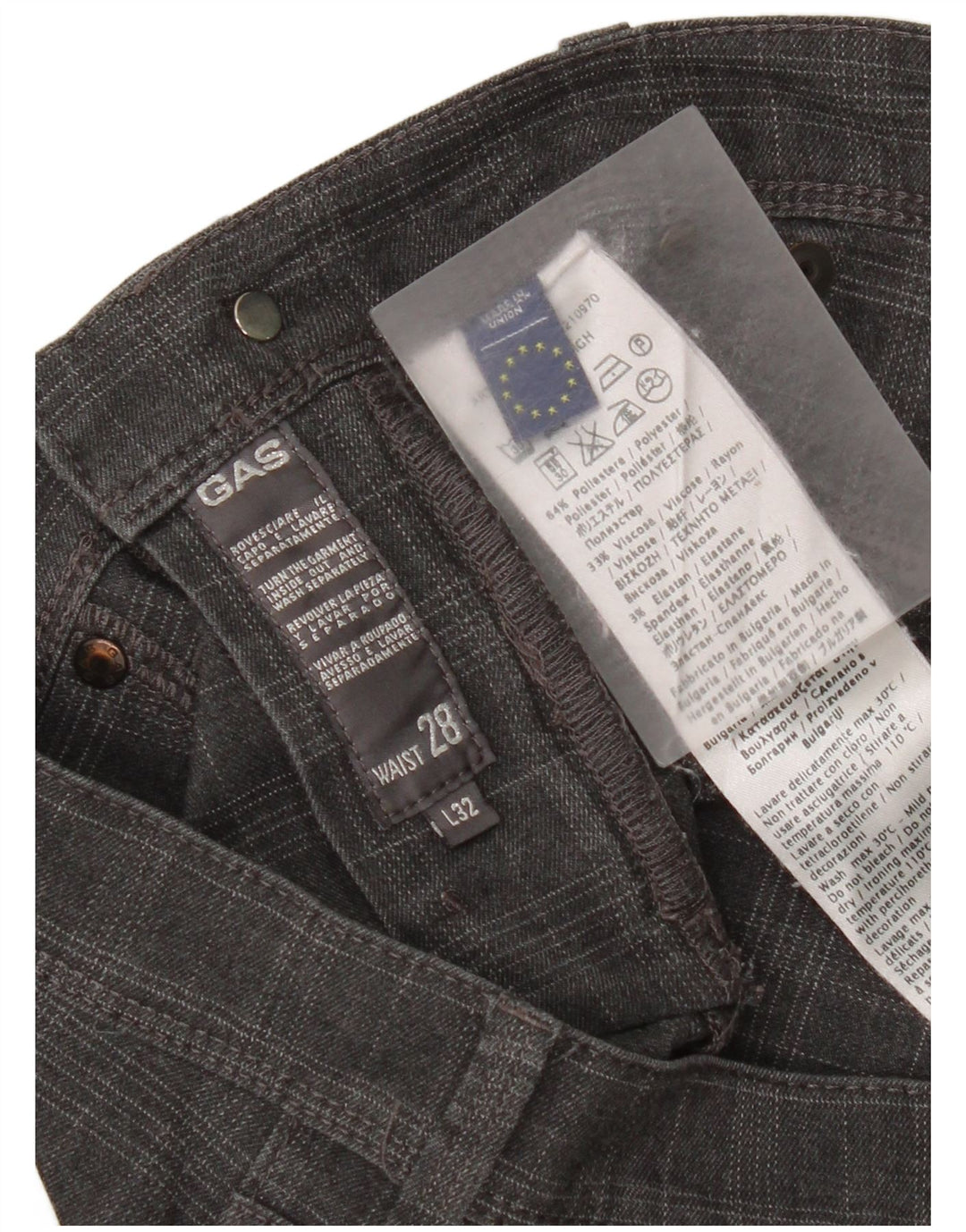 Gas Damen Slim Freizeithose W28 L32 Grau kariertes Polyester