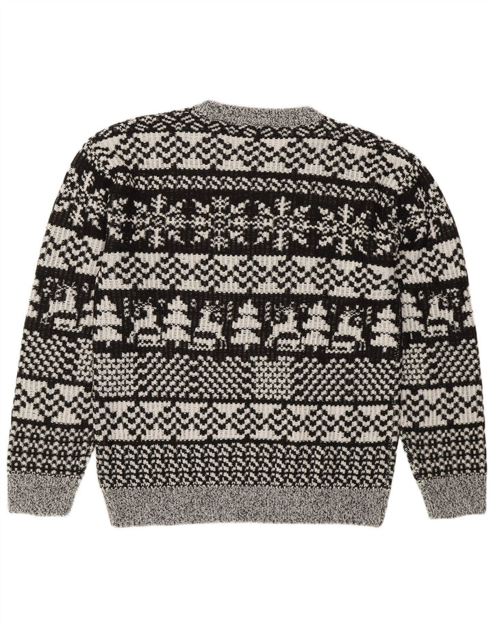 Vintage Herren Pullover mit Rundhalsausschnitt Mittelgrau Fair Isle