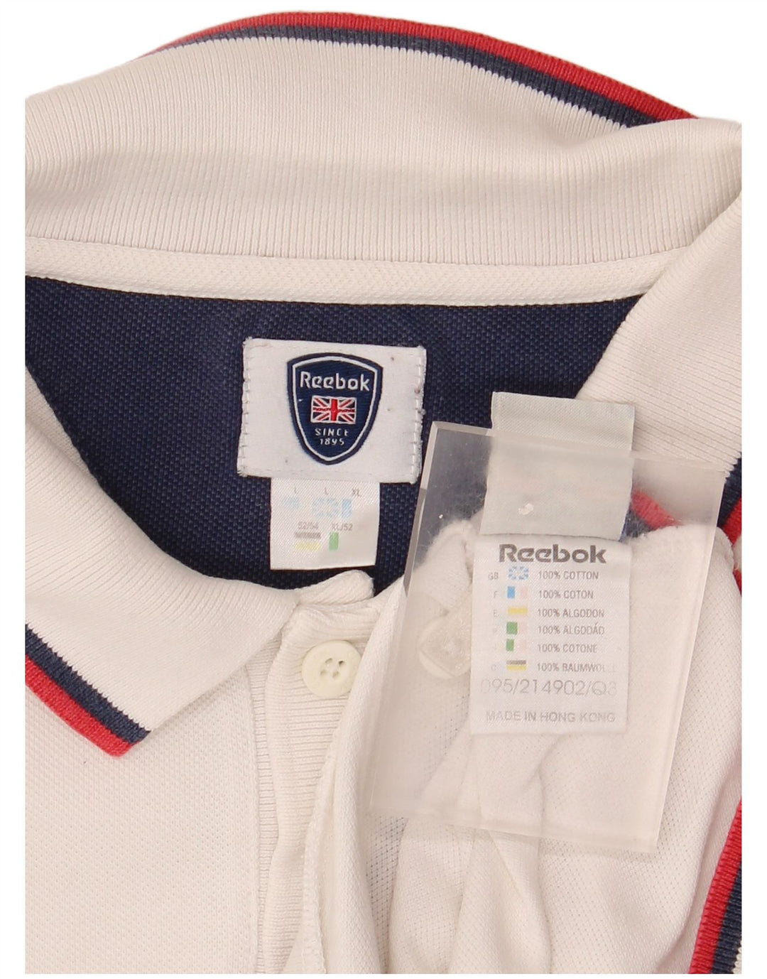 Reebok Herren-Poloshirt, groß, weiße Baumwolle