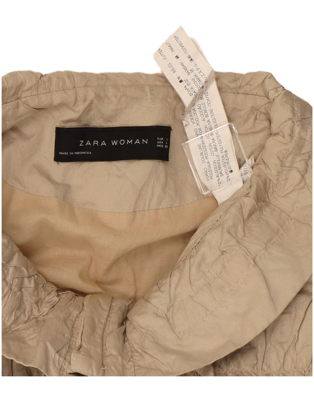 Zara Damen Crop Bomberjacke UK 14 Large Beige Baumwolle
