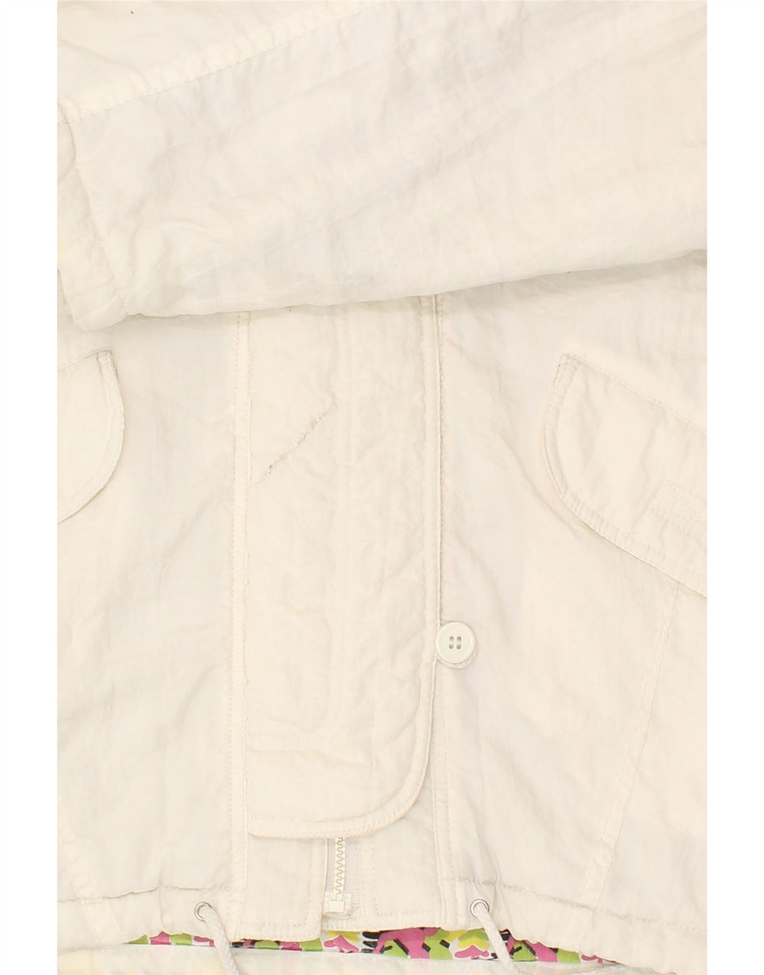 VINTAGE Damen-Windbreakerjacke mit Kapuze, UK 14, mittelweißes Polyamid