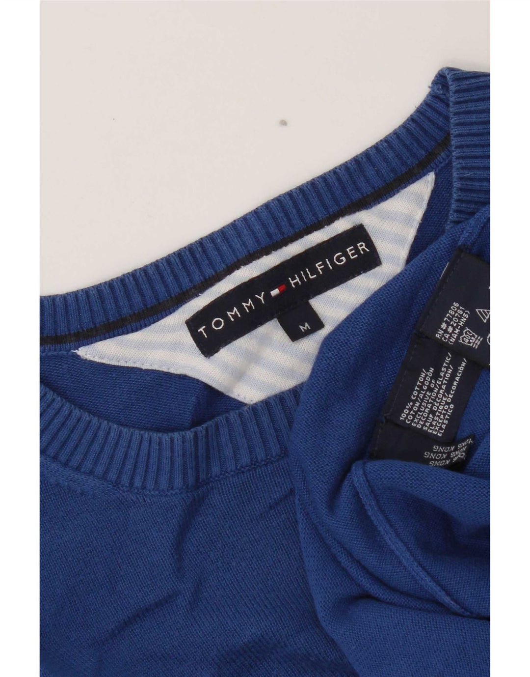 Tommy Hilfiger Herren-Pullover mit Rundhalsausschnitt, reguläre Passform, mittelblaue Baumwolle