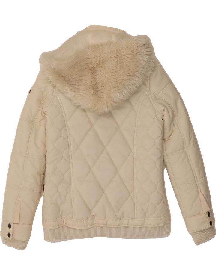 BELLFIELD Womens Hooded Padded Jacket UK 10 Small Off White Nylon Vintage Bellfield and Second-Hand Bellfield from Messina Hembry 