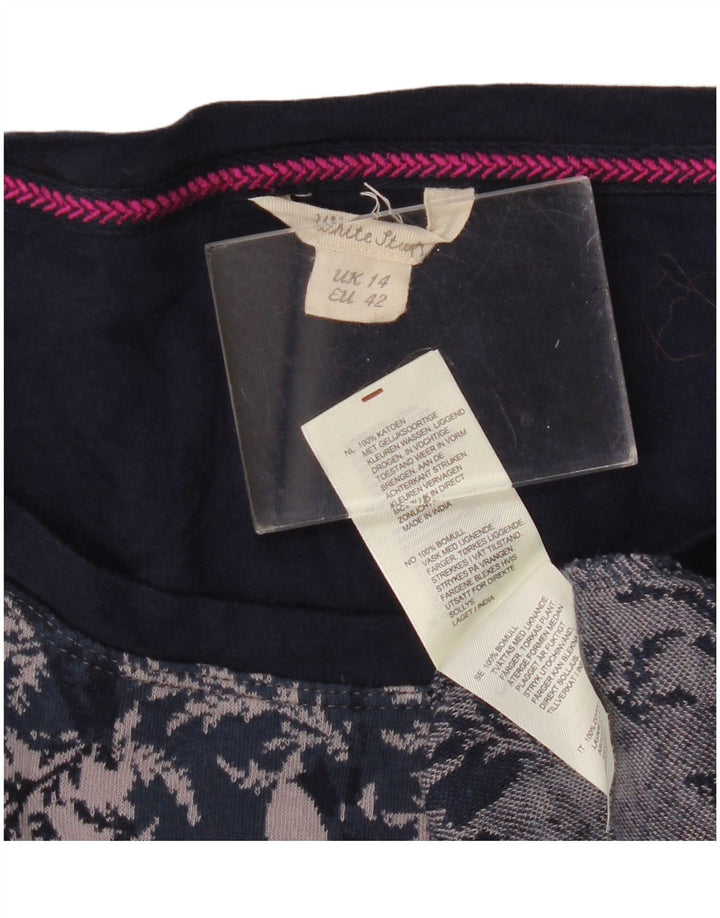 White Stuff Damen-Basic-Kleid mit 3/4-Ärmeln, Größe M, Marineblau, Blumenmuster