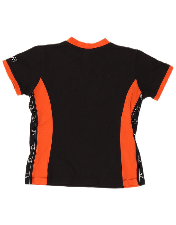 Champion Damen Crop Graphic T-Shirt Top UK 12 Mittelschwarz Farbblock