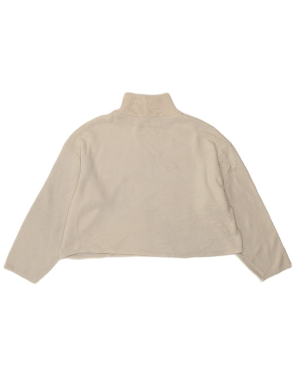 Zara Damen Crop Loose Fit Top Langarm UK 16 Large Weiß Polyester