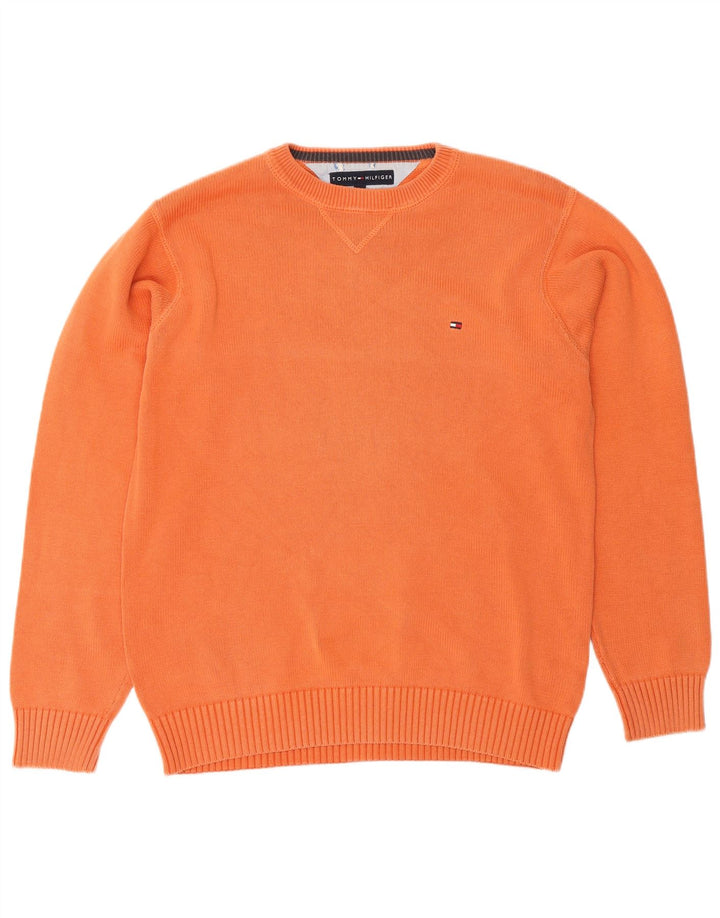 TOMMY HILFIGER Mens Crew Neck Jumper Sweater Medium Orange Cotton
