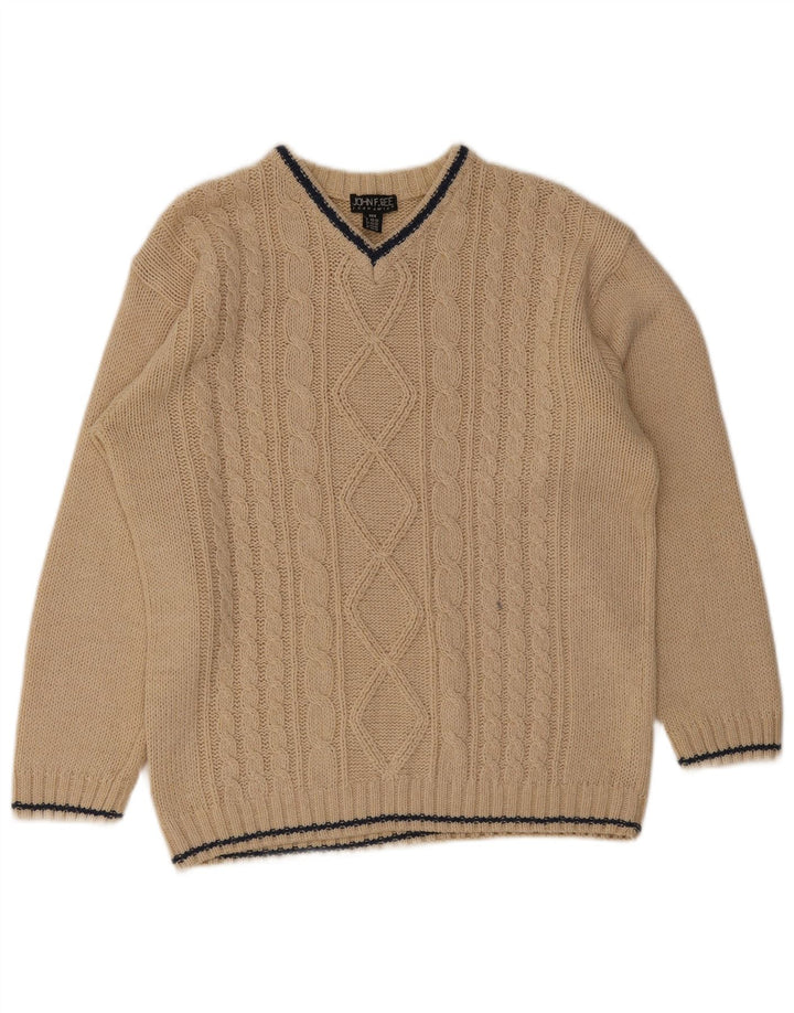 John F. Gee Herren-Pullover mit V-Ausschnitt IT 48/50 Mittelbeige Polyacryl