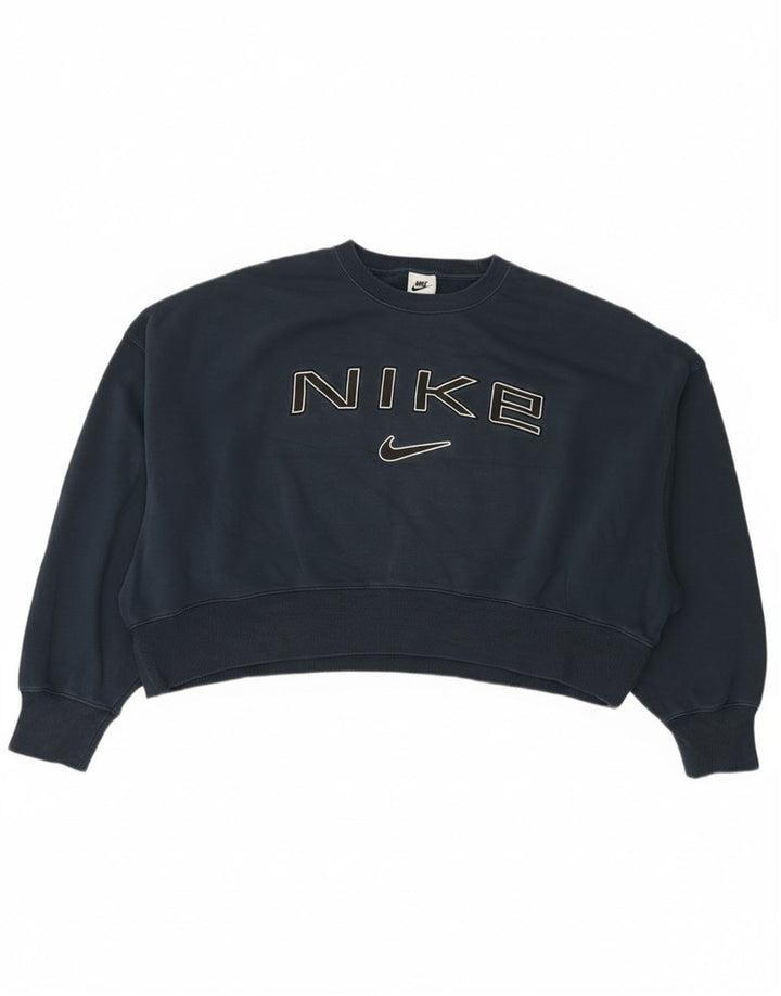 Nike Damen-Sweatshirt mit übergroßem Crop-Grafikmotiv, Gr. 14, mittleres Marineblau