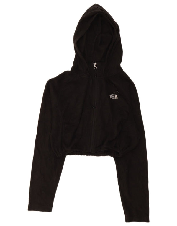 The North Face Womens Crop Hooded Fleece Jacket UK 16 Large Schwarz Polyester