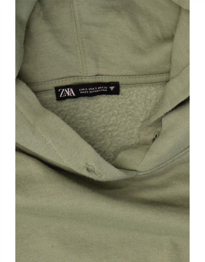 Zara Damen Crop Hoodie Pullover UK 10 Small Grün Polyester