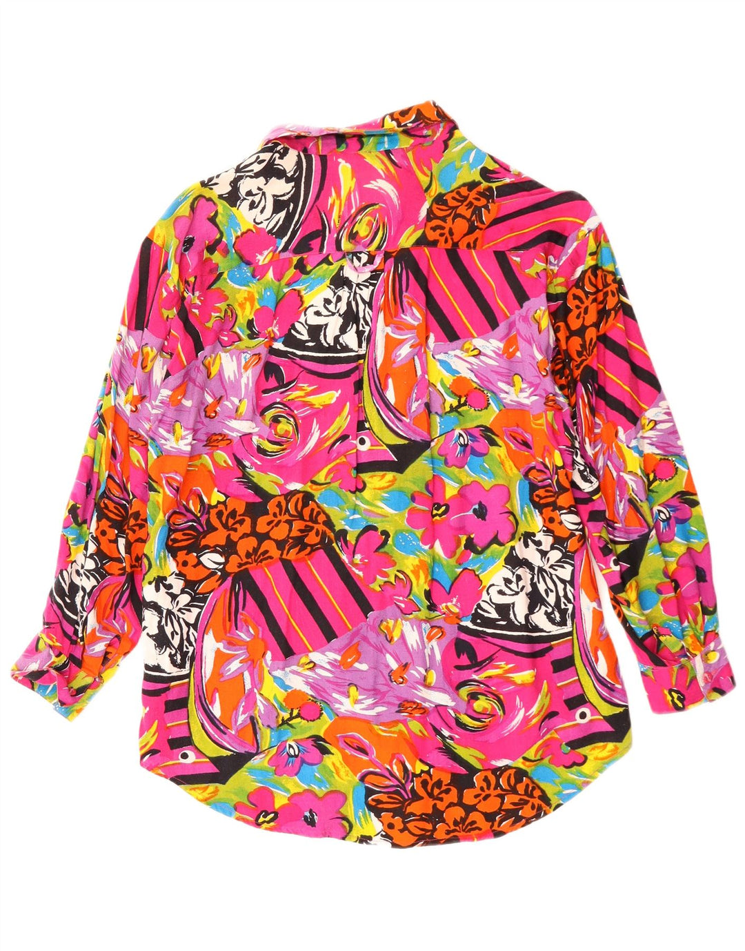 VINTAGE Damen Hemdbluse UK 16 Großes mehrfarbiges Blumen-Rayon