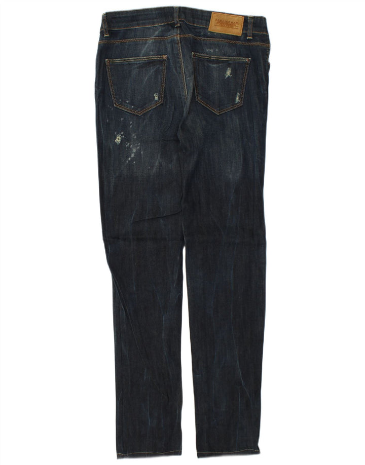Zara Damen Distressed Slim Jeans EU 40 Medium W30 L31 Marineblau Baumwolle