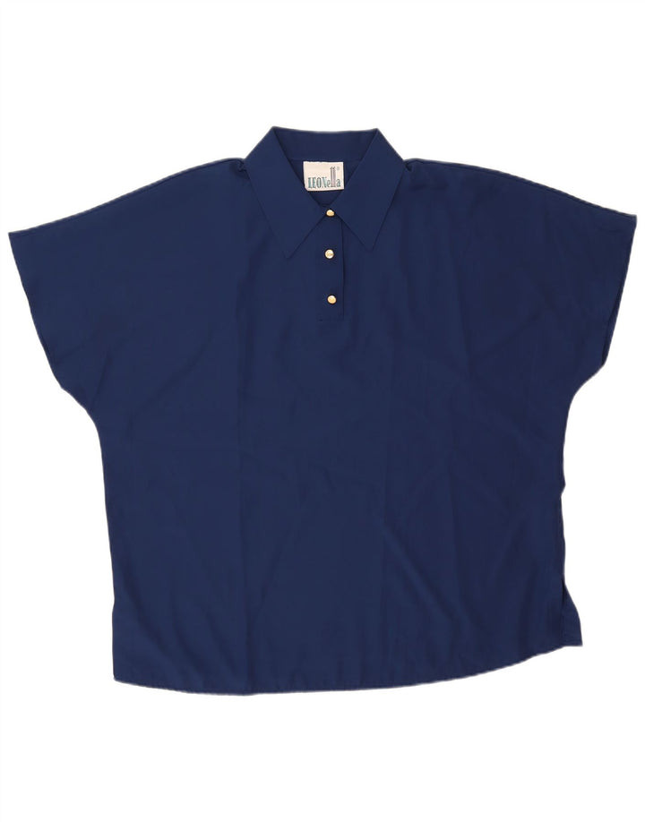Vintage Damen Übergroßes Poloshirt UK 18 XL Marineblau Polyester