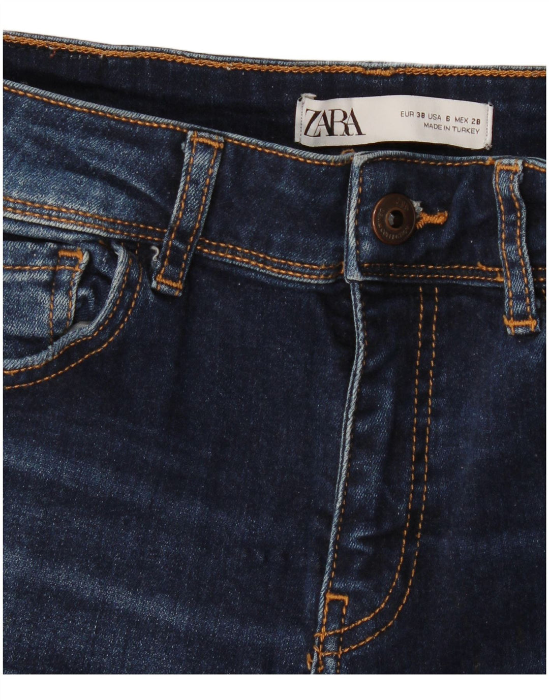 Zara Damen Distressed-Cropped-Jeans EU 38 Small W28 L26 Marineblau
