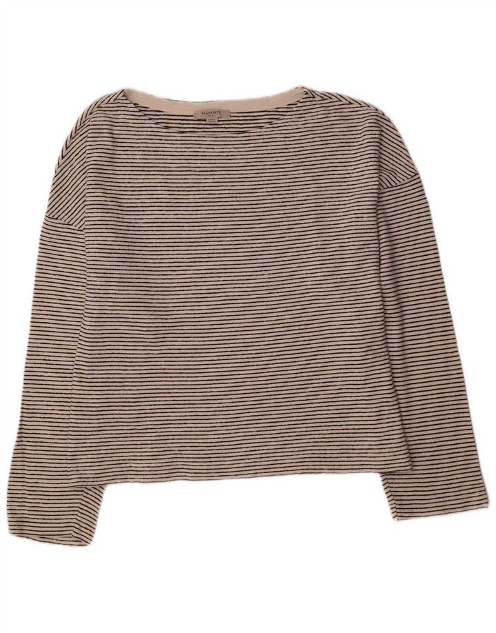 All Saints Damen Crop Top Langarm UK 14 Medium Off White gestreift