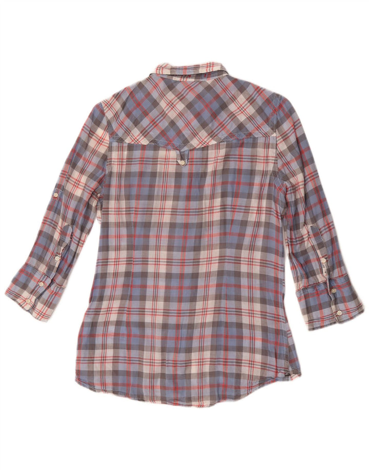 Superdry Damen-Hemd mit 3/4-Ärmeln, UK 14, mittelblau, kariert, Baumwolle