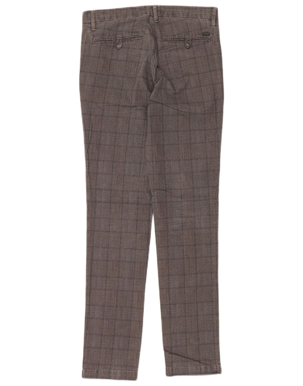 Rifle Mens Slim Chino Trousers W29 L34 Grey Check Cotton