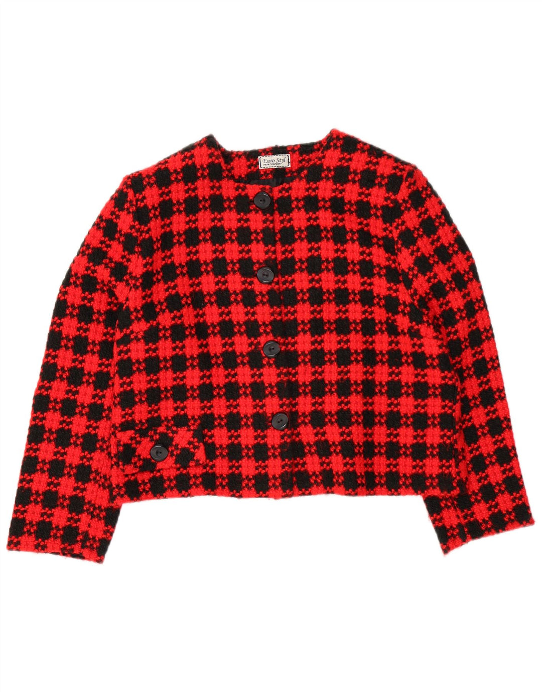 VINTAGE Damen Crop 4 Button Blazer Jacke UK 18 XL Rot kariert